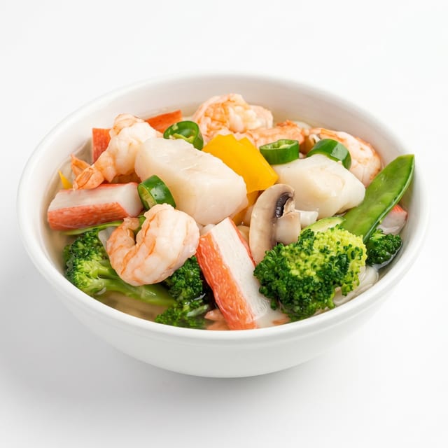 Seafood Egg Noodle Soup / 海鲜面汤.