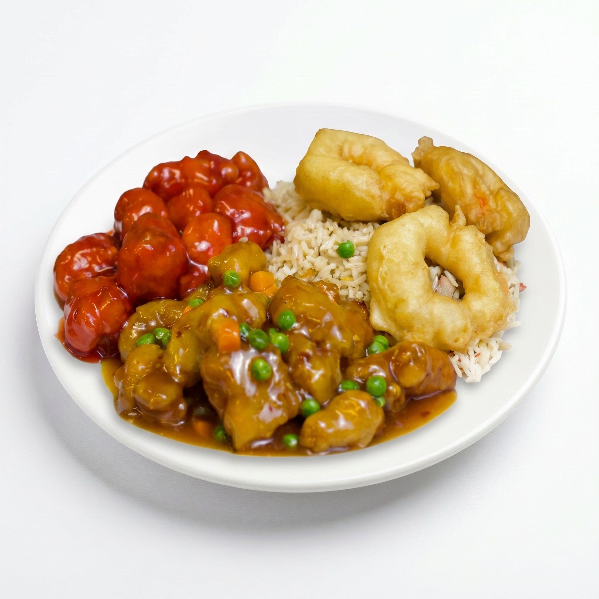 C17. Fried Prawns, Garlic Chicken & Sweet Sour Pork.
