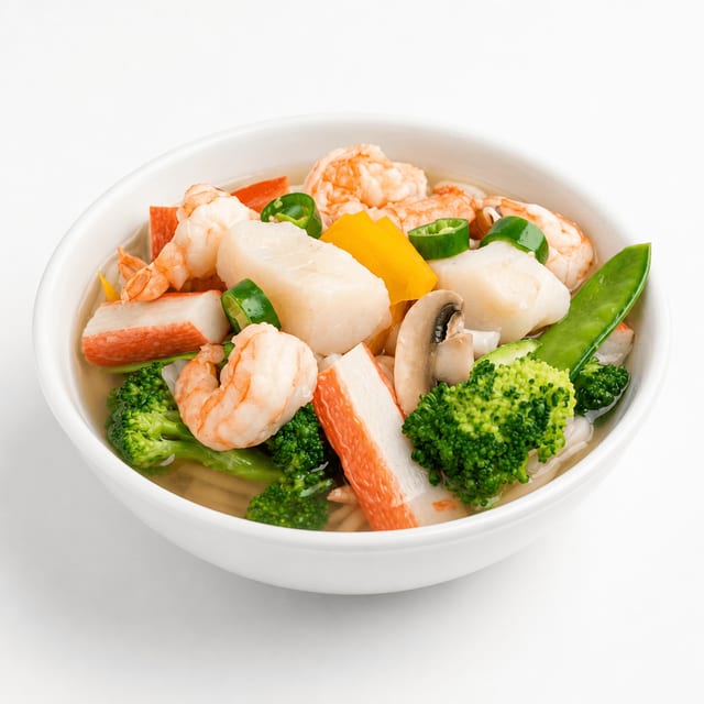 Seafood Egg Noodle Soup / 海鲜面汤.