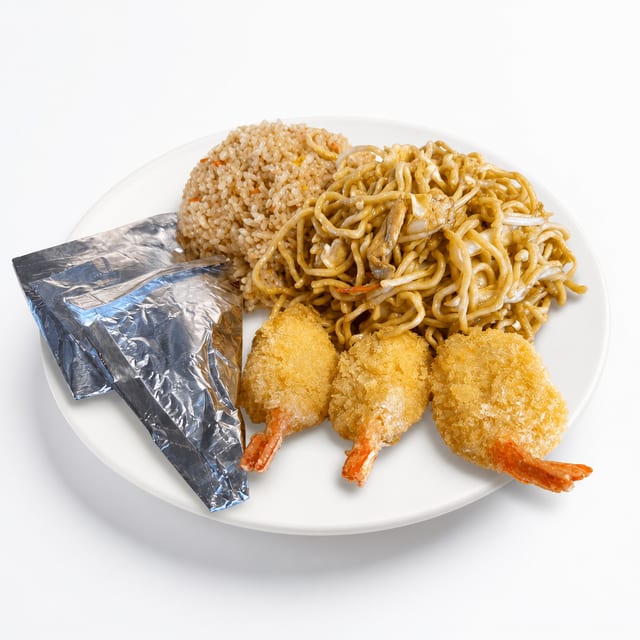 C16. Fried Prawns & Chicken in Foil.