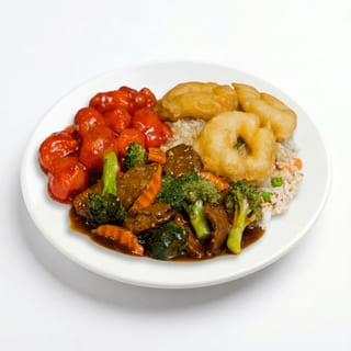 C18. Fried Prawns, Broccoli Beef & Sweet Sour Pork