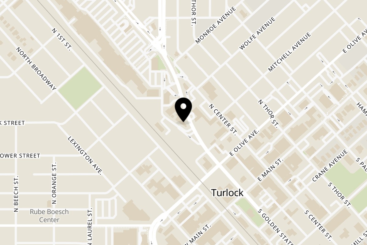 Map showing the location of China Cafe on 371 N Golden State Blvd in Turlock